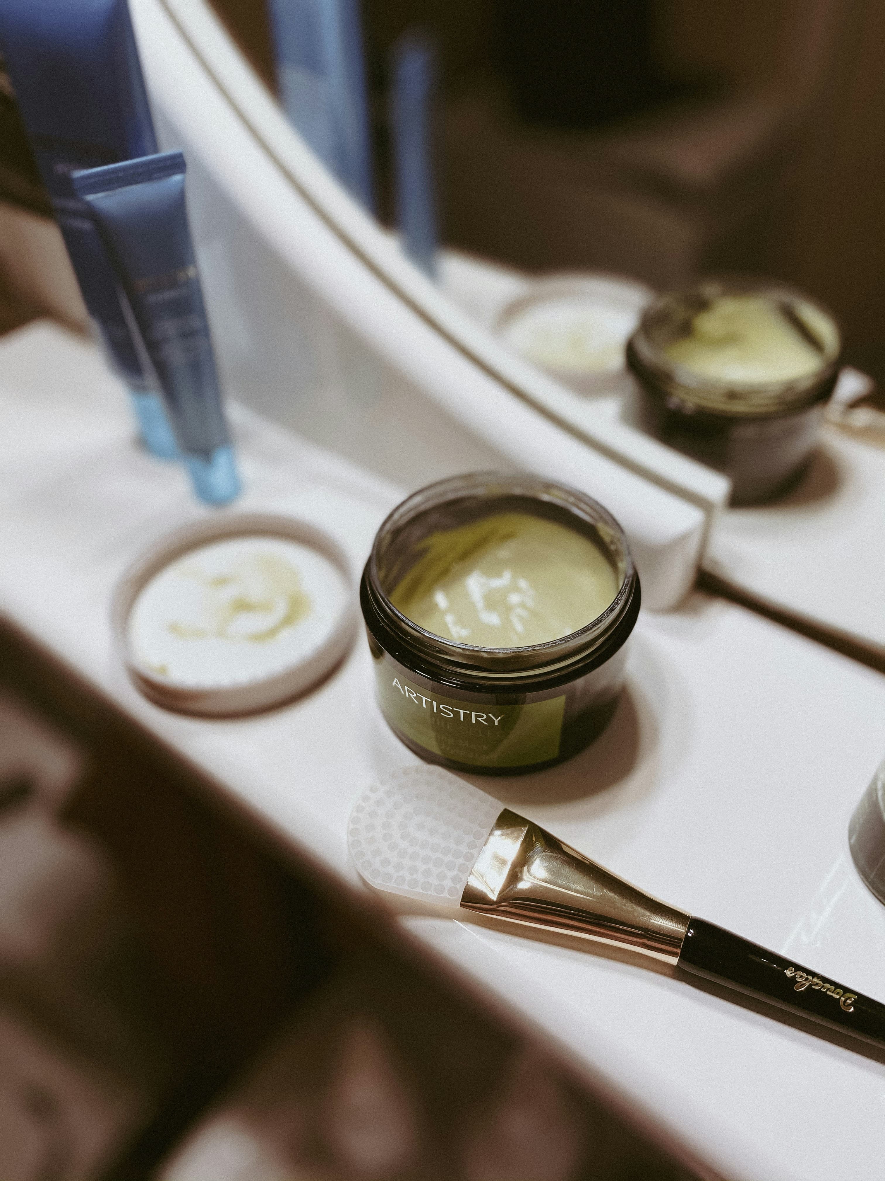 Beauty salon with makeup and skincare products on display